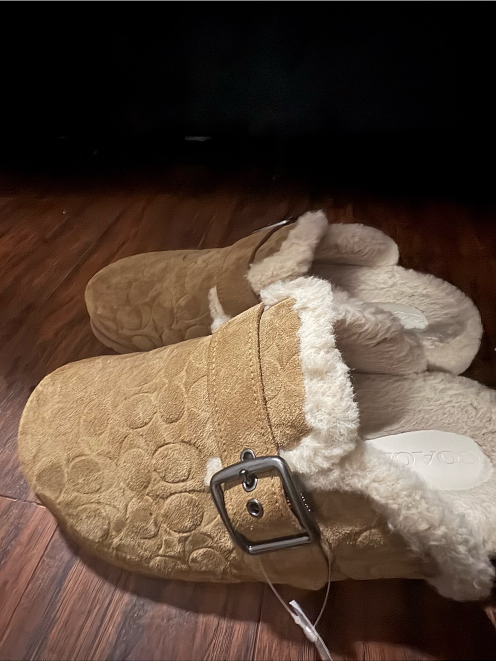 Coach Suede Shearling Clogs in Tan and Cream - Picture 2 of 5